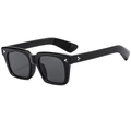 Classic black square oversized sunglasses with silver rivet accents and dark grey lenses - Black Frame Black Grey Lens