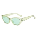 Fashionable narrow cat-eye sunglasses with translucent light green frame in a 45-degree view - Green Frame / Green Lens
