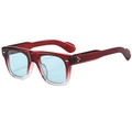 Retro square sunglasses with brown gradient frames and light blue lenses in a side view - Gradient Red Frame Blue Lens