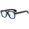 Gafas de sol cuadradas negras con lentes azul claro y remaches metálicos de flores - Montura Negra Lentes Azules