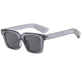 Classic grey translucent square frame sunglasses with dark grey lenses and silver accents - Grey Frame / Black Grey Lens