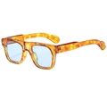 Retro square sunglasses with translucent amber frame and light blue tinted lenses - Tortoiseshell Frame Blue Lens