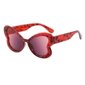 Oversized vlinder zonnebril met rode luipaardprint montuur en paarse getinte glazen - Rood Vlinder Frame Grijs Roze Lenzen