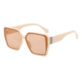 Classic retro oversized square sunglasses with cream white frames and amber lenses - Ivory White Frame Light Tea Lens