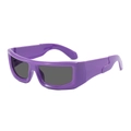 Retro purple thick frame punk sunglasses with dark grey lenses in a 45-degree angle view - Purple Frame Grey Lens