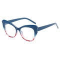 Montatura occhiali cat-eye alla moda con sfumatura blu e rossa su sfondo bianco - Montatura Demi Blu Rosso