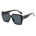 Oversized black square sunglasses with dark grey lenses and silver metal temple accents - Black Frame Black Grey Lens