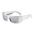 Y2K cyberpunk silver wrap around sunglasses with futuristic mirrored frames and grey lenses - Silver Frame Silver Mirror Lens