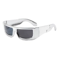 Futuristic silver frame sunglasses with dark black lenses and metallic finish for chic style - Silver Frame Black Grey Lens