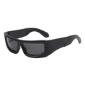 Y2K punk style black thick frame sunglasses with wave-shaped temples and dark lenses - Matte Black Frame Black Grey Lens