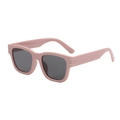 Pink square frame sunglasses with grey polarized lenses and gold metal accents - Pink Frame Dark Grey Lens