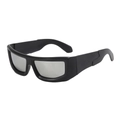 Black matte futuristic Y2K sunglasses with silver mirrored lenses and wide temples - Matte Black Frame Silver Mirror Lens