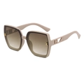 Fashionable oversized square beige sunglasses with gradient brown lenses and H-cutout temples - Khaki Frame Gradient Tea Lens