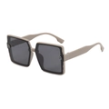 Oversized square beige fashion sunglasses with dark lenses and silver G accents - Coffee Frame Black Grey Lenses