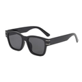 Classic black square frame sunglasses with dark grey lenses and silver metal hinges - Black Frame Black Grey Lens