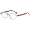 Retro cat-eye sunglasses with transparent light blue frame and brown temple arms - Blue Frame