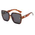 Retro tortoise shell polygon sunglasses with hollow metal temples and UV lenses - Leopard Frame Black Grey Lens