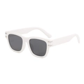 Fashionable square white frame sunglasses with dark grey lenses and silver metal trim - White Frame Dark Grey Lens