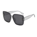 Fashion square oversized sunglasses with grey lenses and transparent frame with W logo - Grey Frame / Black Grey Lens