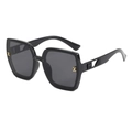 Chic black oversized polygon sunglasses with gold H-shaped hollowed temples and dark lenses - Black Frame Black Grey Lens