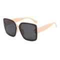 Fashion square oversized sunglasses with beige and brown frame and silver W detail - Beige Frame Black Gray Lens