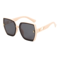 Beige oversized polygon sunglasses with grey lenses and golden H detail on temples - Beige Frame Black Gray Lens