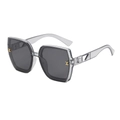 Fashionable polygon sunglasses with transparent grey frame and gold logo decoration - Grey Frame / Black Grey Lens