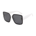 Fashionable square oversized sunglasses featuring a black and white contrast frame with W detail - White Frame Dark Grey Lens