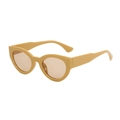 Retro cat-eye sunglasses with yellow frame and light brown lenses on white background - Ginger Yellow Frame Tea Lens