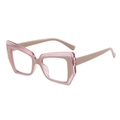 Fashionable pink geometric polygon eyeglass frames with anti-blue light clear lenses - Pink Khaki Frame