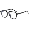 Classic black square double bridge glasses with vintage pilot frame style on white background - Black Frame