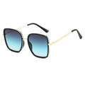 Classic square oversized sunglasses with black gold frames and blue gradient lenses - Blue Leopard Frame Blue Lens