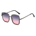 Classic vintage oversized square sunglasses with gradient purple lenses and metal temples - Grey Frame Purple Pink Lens