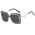 Frameless polygonal sunglasses with dark grey lenses and gold hollowed-out temples - Gold Frame Black Grey