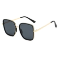 Classic square oversized sunglasses with gold metal temples and black frame - Black Frame Black Grey Lens