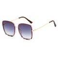 Classic square metal sunglasses with purple gradient lenses and tortoise shell accents - Purple Leopard Frame Gradient Gray Lens