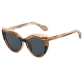 Gafas de sol de ojo de gato con montura a rayas marrones y detalles en metal dorado - Montura Té Rayada Lentes Negro Gris