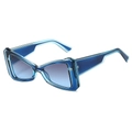 Fashionable triangle cat eye sunglasses with blue gradient lenses and thick blue frames - Blue Frame Gray Blue Lens