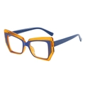 Fashion geometric cat-eye glasses frame with orange and blue color-blocking design - Orange Blue Frame