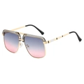 Fashionable oversized square sunglasses with gold metal frame and gradient pink lenses - Grey Frame Grey Pink Gradient Lens