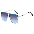Retro oversized double-bridge aviator sunglasses with gradient blue-purple lenses - Blue Frame Gray Blue Lens