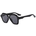Classic pilot sunglasses with glossy black frame and dark grey lenses on white background - Black Frame Black Grey Lens