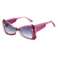 Fashionable triangle cat eye sunglasses with purple transparent frame and gradient lenses - Purple Frame Grey Lens