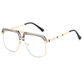 Retro double bridge oversized sunglasses with gold metal frame and tinted gray lenses - Grey Frame