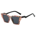 Lunettes de soleil polygonales avec monture marbrée rose et branches en forme d'éclair - Monture Florale Rose Verres Gris Noir