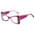 Retro transparent magenta cat-eye sunglasses with wide frames and glossy finish - Purple Frame