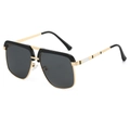 Fashion double-bridge sunglasses with gold metal frames and dark square-round lenses - Black Frame Black Grey Lens