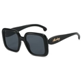 Gafas de sol cuadradas negras de gran tamaño con detalle de logotipo dorado lateral - Montura Negra Lentes Gris Negro