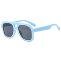 Classic pilot-style oversized retro sunglasses with light blue frame and dark grey lenses - Blue Frame Gray Lens