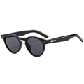 Classic round sunglasses in glossy black finish with silver star-shaped metal accents - Black Frame Black Grey Lens